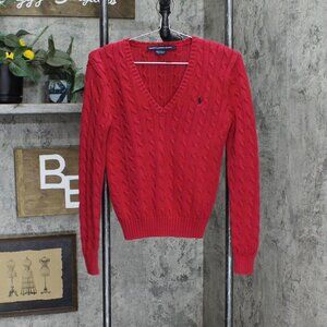 Ralph Lauren Red Cable Knit Sweater